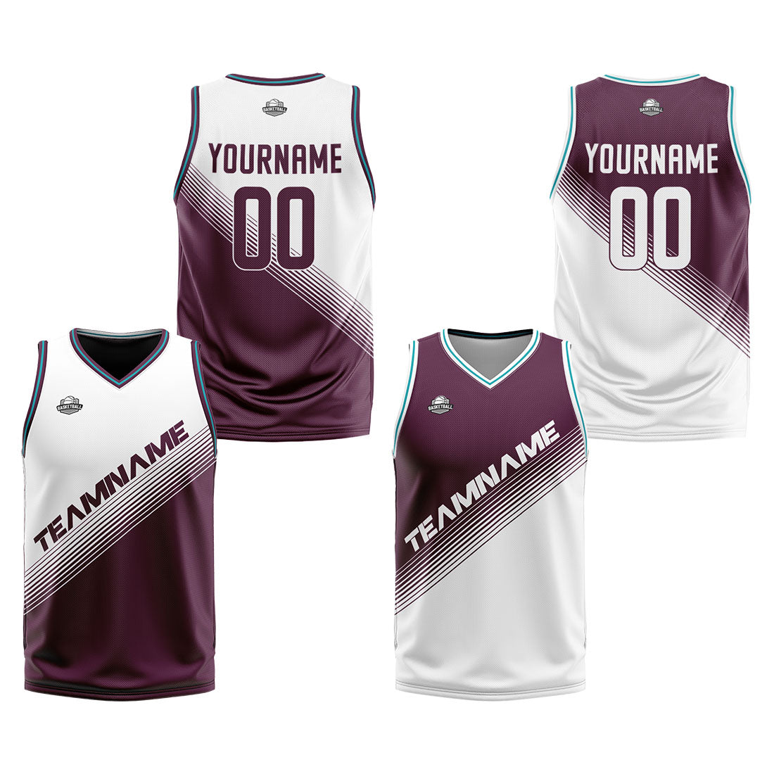 Benutzerdefinierte Weiß Lila Reversible Basketball Jersey Personalisierte Print Name Nummer Logo