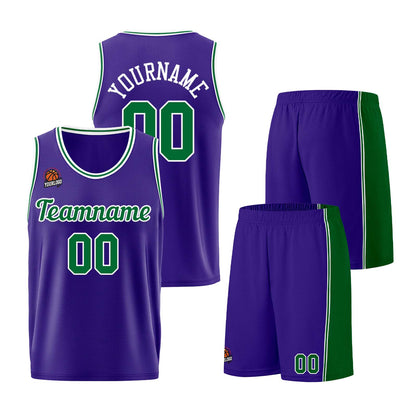Individuelle Lila Grün Basketball Jersey Shorts für Männer und Frauen Gestickter und gedruckter Name, Nummer und Logo