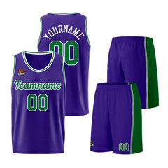 Individuelle Lila Grün Basketball Jersey Shorts für Männer und Frauen Gestickter und gedruckter Name, Nummer und Logo
