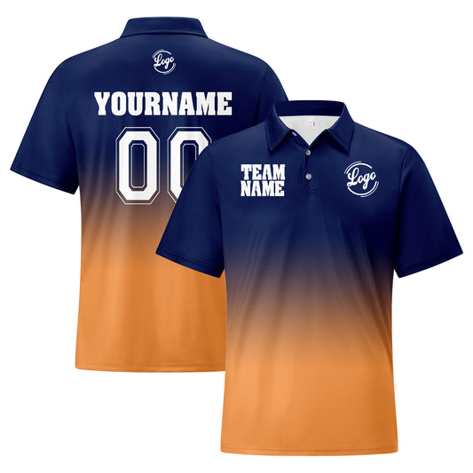 Benutzerdefinierte Marine Orange Fußball Gradient Polo-Shirts Fügen Sie Ihr Einzigartiges hinzu Logo/Name/Nummer