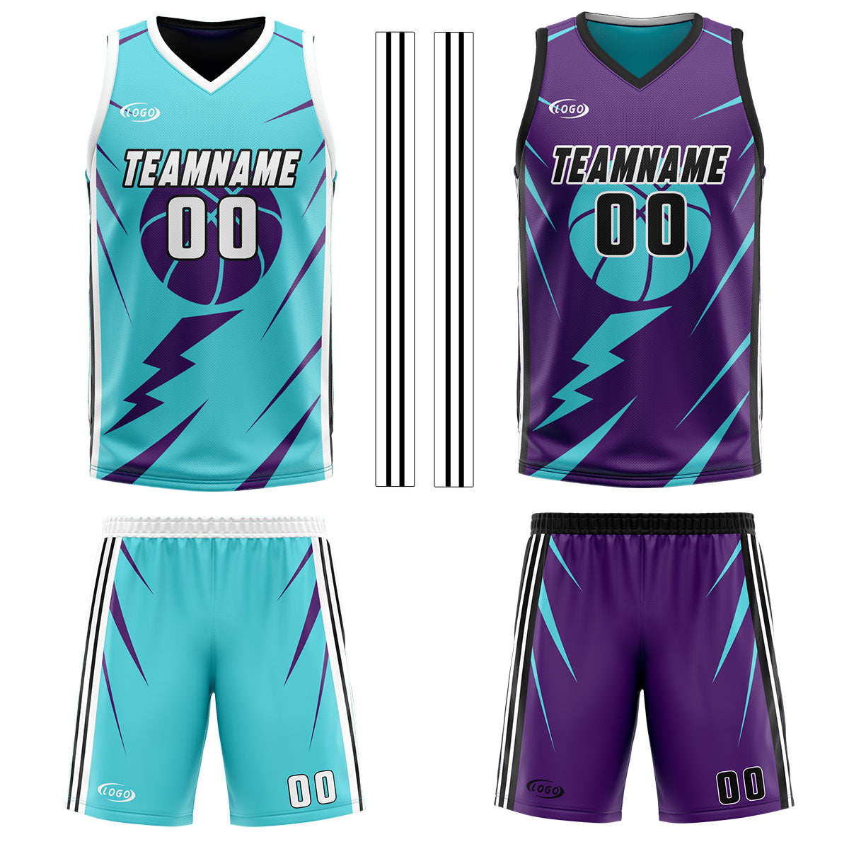 Benutzerdefinierte Cyan Lila Reversible Basketball Jersey Personalisierte Drucken Name Nummer Logo