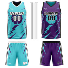 Benutzerdefinierte Cyan Lila Reversible Basketball Jersey Personalisierte Drucken Name Nummer Logo