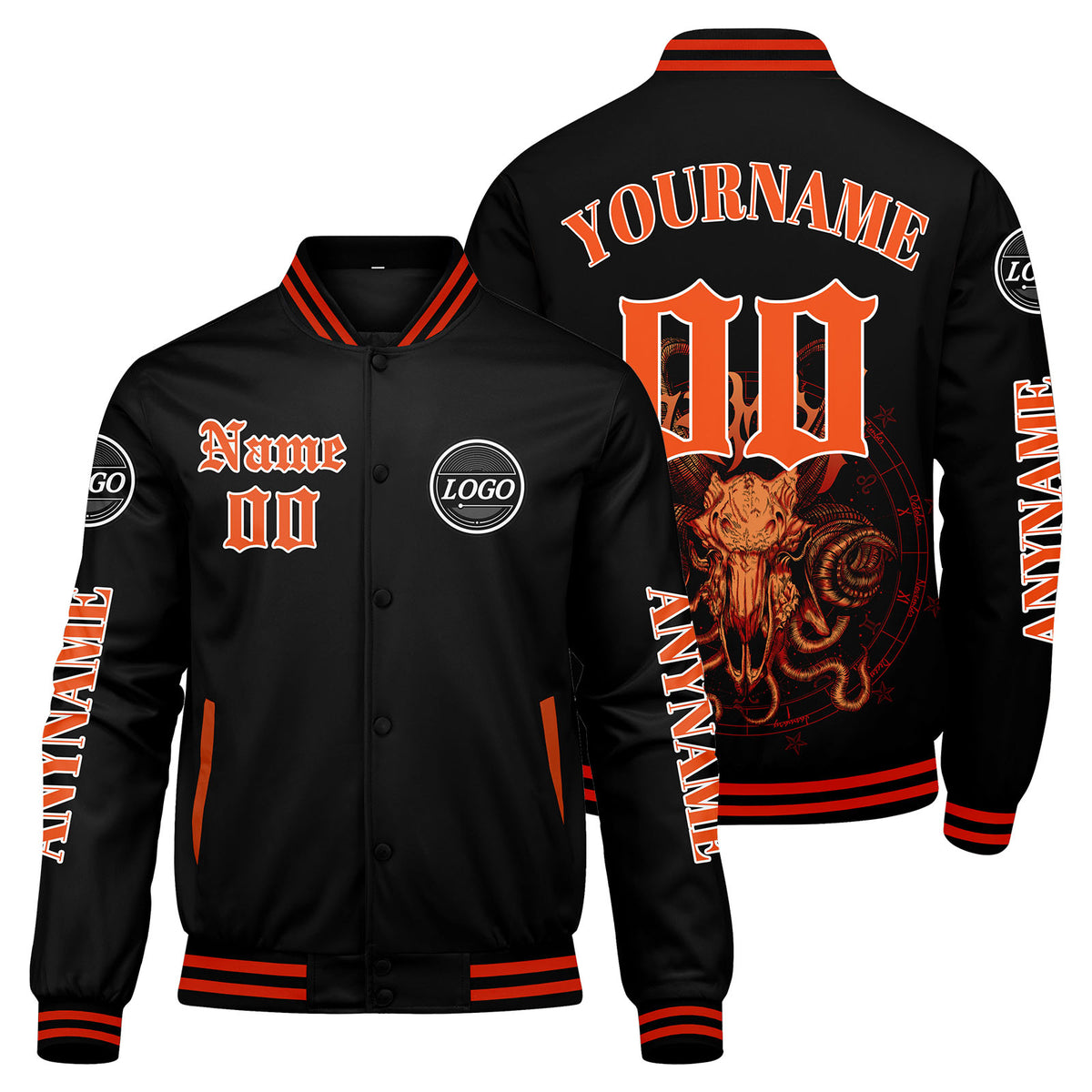 Maßgeschneiderte Orange Letterman Varsity Jacket Individuelle Stickerei Druck nach Ihrem Wunsch