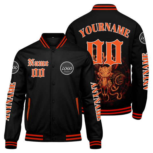 Maßgeschneiderte Orange Letterman Varsity Jacket Individuelle Stickerei Druck nach Ihrem Wunsch