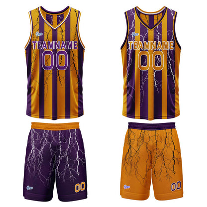 Benutzerdefinierte Lila Orange Reversible Basketball Jersey Personalisierte Print Name Nummer Logo