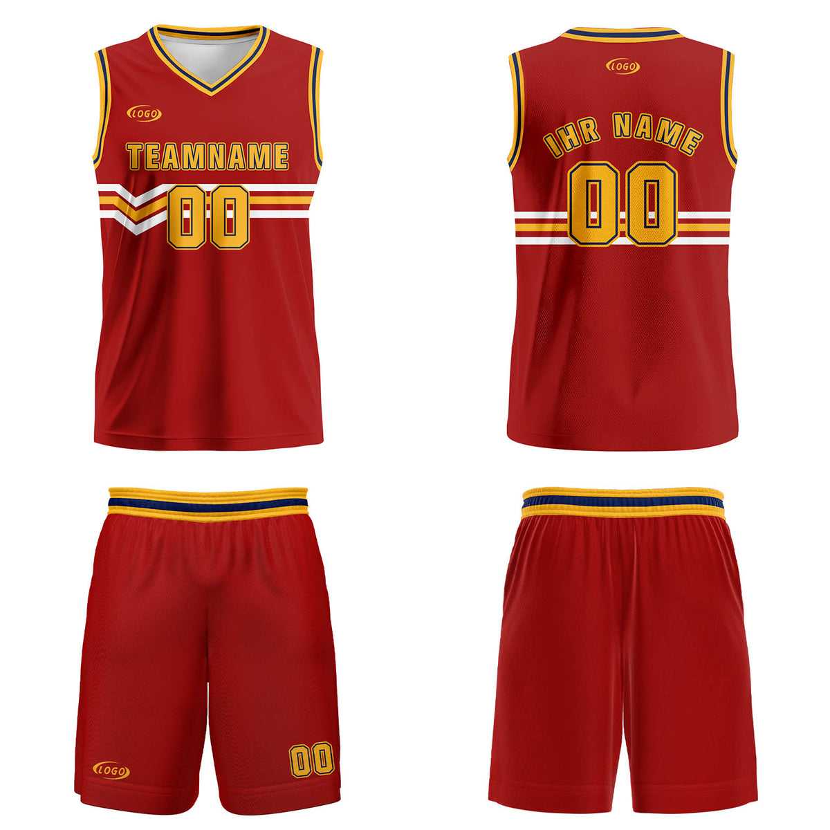 Benutzerdefinierter Rot Gelb Weiß Blau Basketball Jersey Uniform Anzug gedruckt Ihr Logo Name Nummer