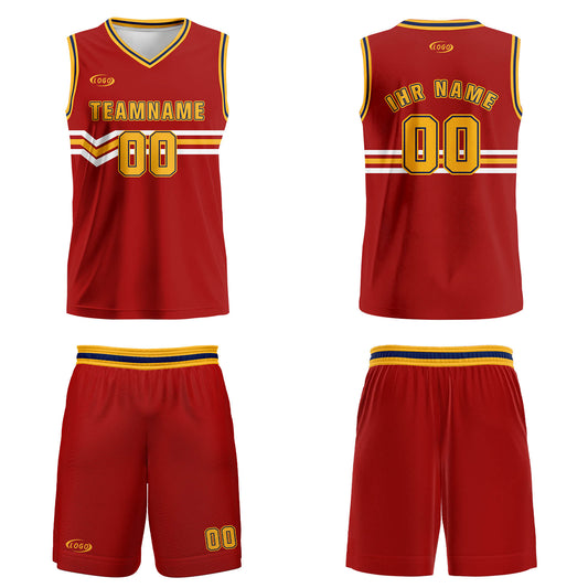 Benutzerdefinierter Rot Gelb Weiß Blau Basketball Jersey Uniform Anzug gedruckt Ihr Logo Name Nummer