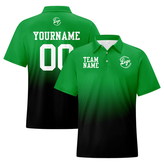 Benutzerdefinierte Grün Schwarz Fußball Gradient Polo-Shirts Fügen Sie Ihr Einzigartiges hinzu Logo/Name/Nummer