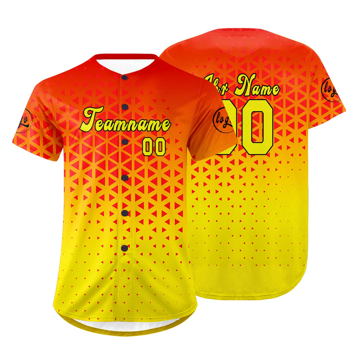 Benutzerdefiniert Rot Gelb Personalisierter Baseball Jersey mit Farbverlauf Team Uniform mit Namen und Nummer
