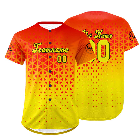 Benutzerdefiniert Rot Gelb Personalisierter Baseball Jersey mit Farbverlauf Team Uniform mit Namen und Nummer
