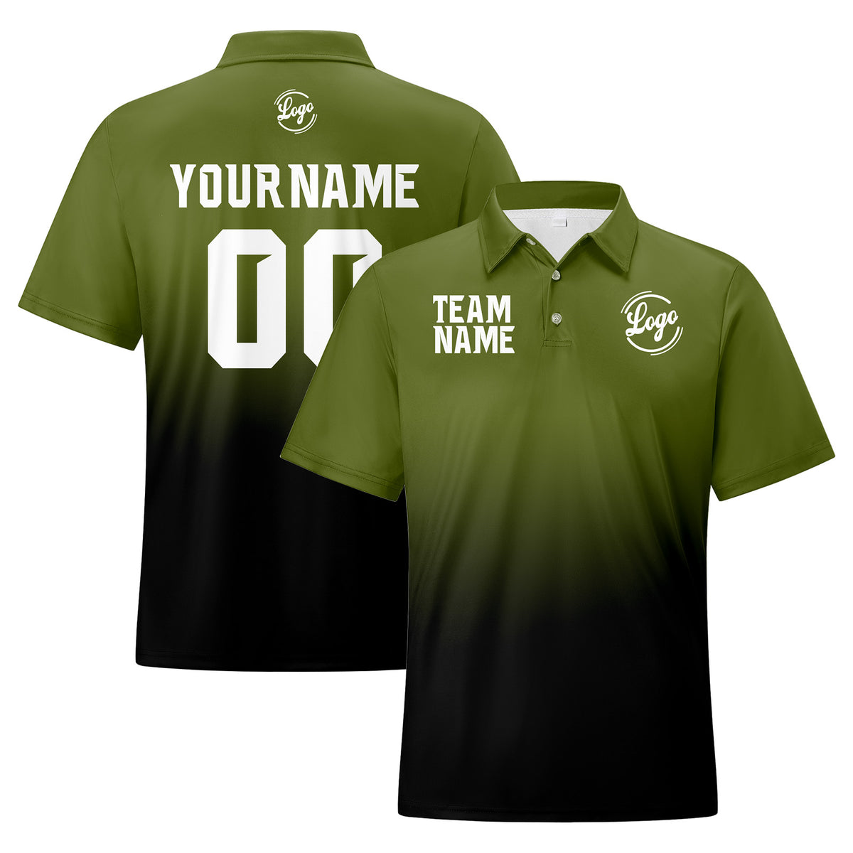 Benutzerdefinierte Armee Grün Schwarz Fußball Gradient Polo-Shirts Fügen Sie Ihr Einzigartiges hinzu Logo/Name/Nummer