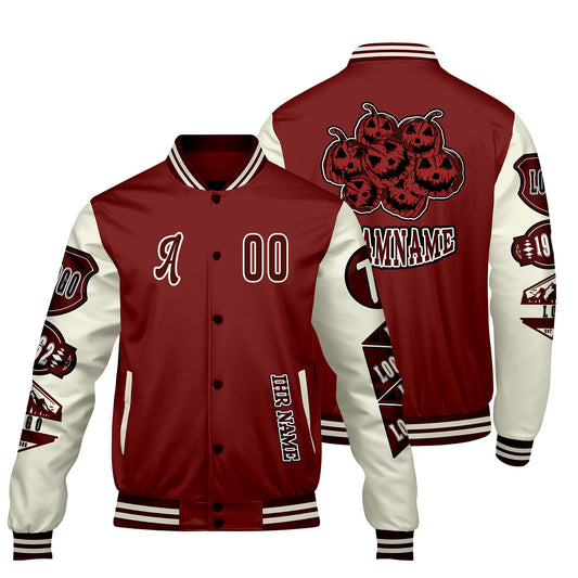 Maßgeschneiderte Burgund Weiß Letterman Varsity Jacket Individuelle Stickerei  Druck nach Ihrem Wunsch