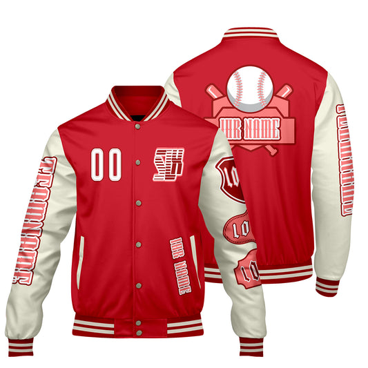 Maßgeschneiderte Rot Weiß Letterman Varsity Jacket Individuelle Stickerei  Druck nach Ihrem Wunsch