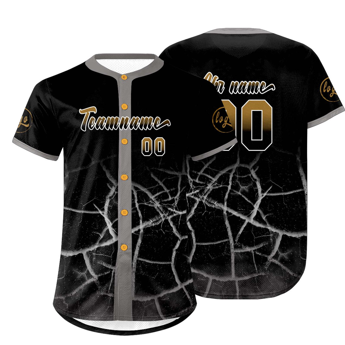 Benutzerdefiniert Altes Schwarzes Gold Personalisierter Baseball Jersey mit Farbverlauf Team Uniform mit Namen und Nummer