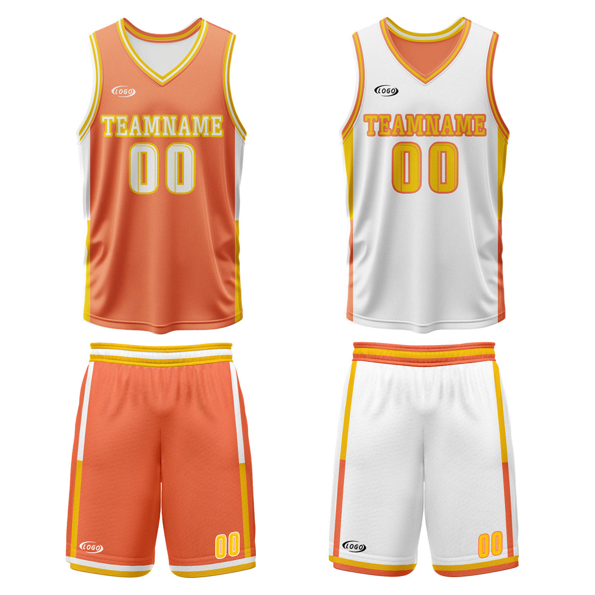 Benutzerdefinierte Orange Weiß Gelb Reversible Basketball Jersey Personalisierte Drucken Name Nummer Logo
