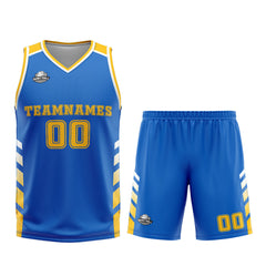 Benutzerdefinierter Blau Gelb Basketball Jersey Uniform Anzug gedruckt Ihr Logo Name Nummer