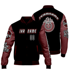 Maßgeschneiderte Schwarz Rot Letterman Varsity Jacket Individuelle Stickerei  Druck nach Ihrem Wunsch