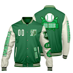 Maßgeschneiderte Grün Weiß Letterman Varsity Jacket Individuelle Stickerei  Druck nach Ihrem Wunsch