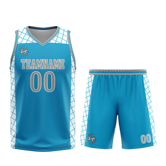 Benutzerdefinierter Blau Grau Basketball Jersey Uniform Anzug gedruckt Ihr Logo Name Nummer