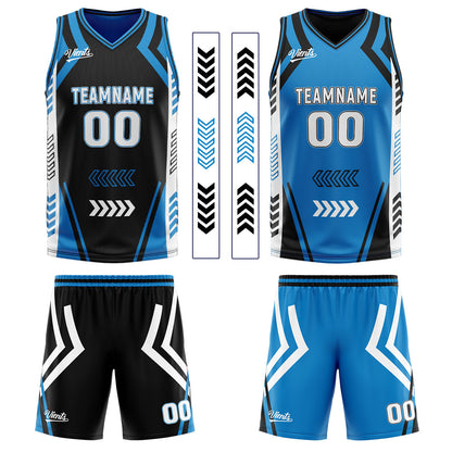 Benutzerdefinierte Schwarz Blau Reversible Basketball Jersey Personalisierte Drucken Name Nummer Logo