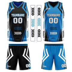 Benutzerdefinierte Schwarz Blau Reversible Basketball Jersey Personalisierte Drucken Name Nummer Logo