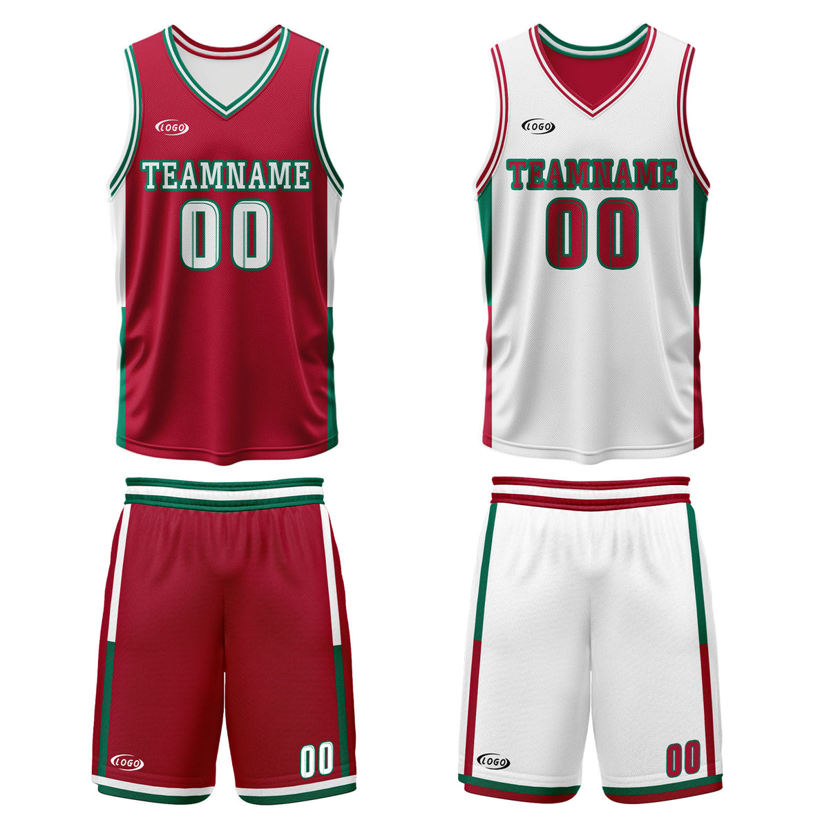 Benutzerdefinierte Rot Weiß Grün Reversible Basketball Jersey Personalisierte Drucken Name Nummer Logo