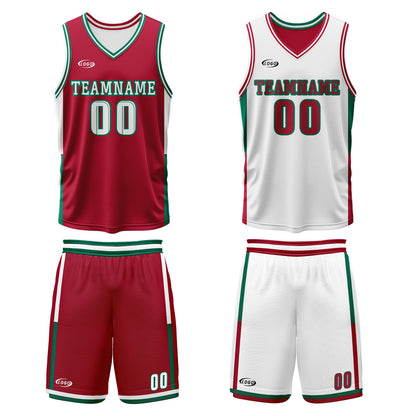 Benutzerdefinierte Rot Weiß Grün Reversible Basketball Jersey Personalisierte Drucken Name Nummer Logo