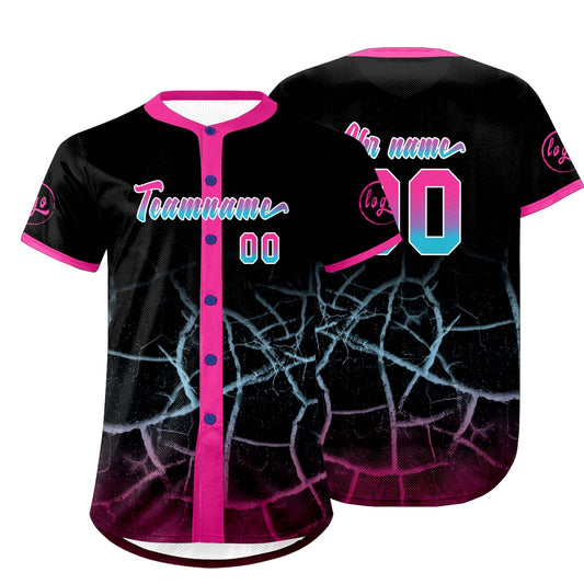 Benutzerdefiniert Schwarz Rosa Blau Personalisierter Baseball Jersey mit Farbverlauf Team Uniform mit Namen und Nummer