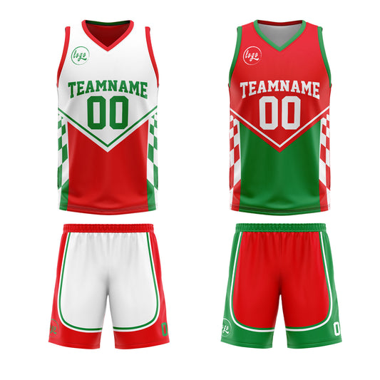 Benutzerdefinierte Rot Grün Reversible Basketball Jersey Personalisierte Drucken Name Nummer Logo