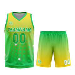 Benutzerdefinierter Gelb Grün Basketball Jersey Uniform Anzug gedruckt Ihr Logo Name Nummer
