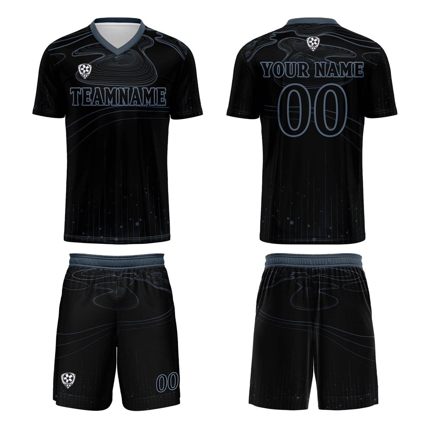 Benutzerdefinierte Schwarz Haze Blau Trikots für Männer Frauen Personalisierte Fußball Uniformen für Erwachsene und Kind