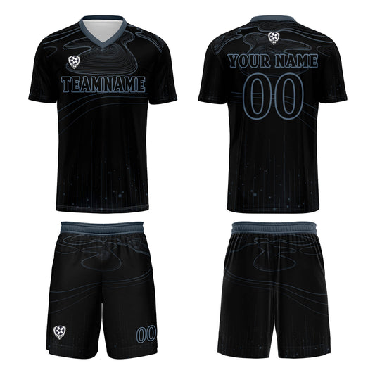 Benutzerdefinierte Schwarz Haze Blau Trikots für Männer Frauen Personalisierte Fußball Uniformen für Erwachsene und Kind