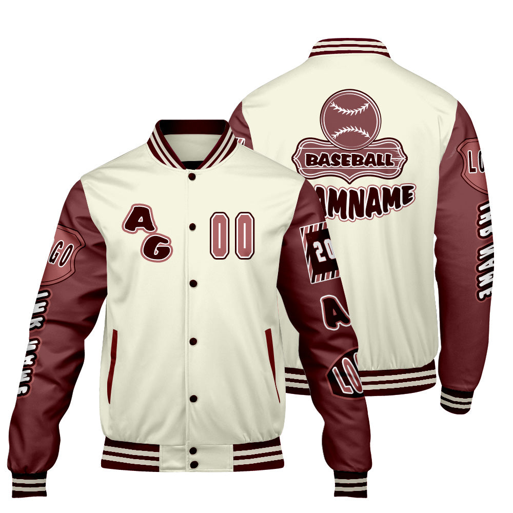 Maßgeschneiderte Weiß Rot Letterman Varsity Jacket Individuelle Stickerei  Druck nach Ihrem Wunsch