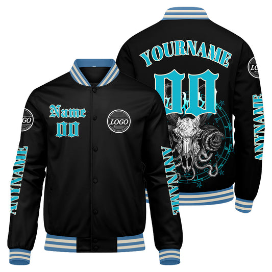 Maßgeschneiderte Hellblau Letterman Varsity Jacket Individuelle Stickerei Druck nach Ihrem Wunsch