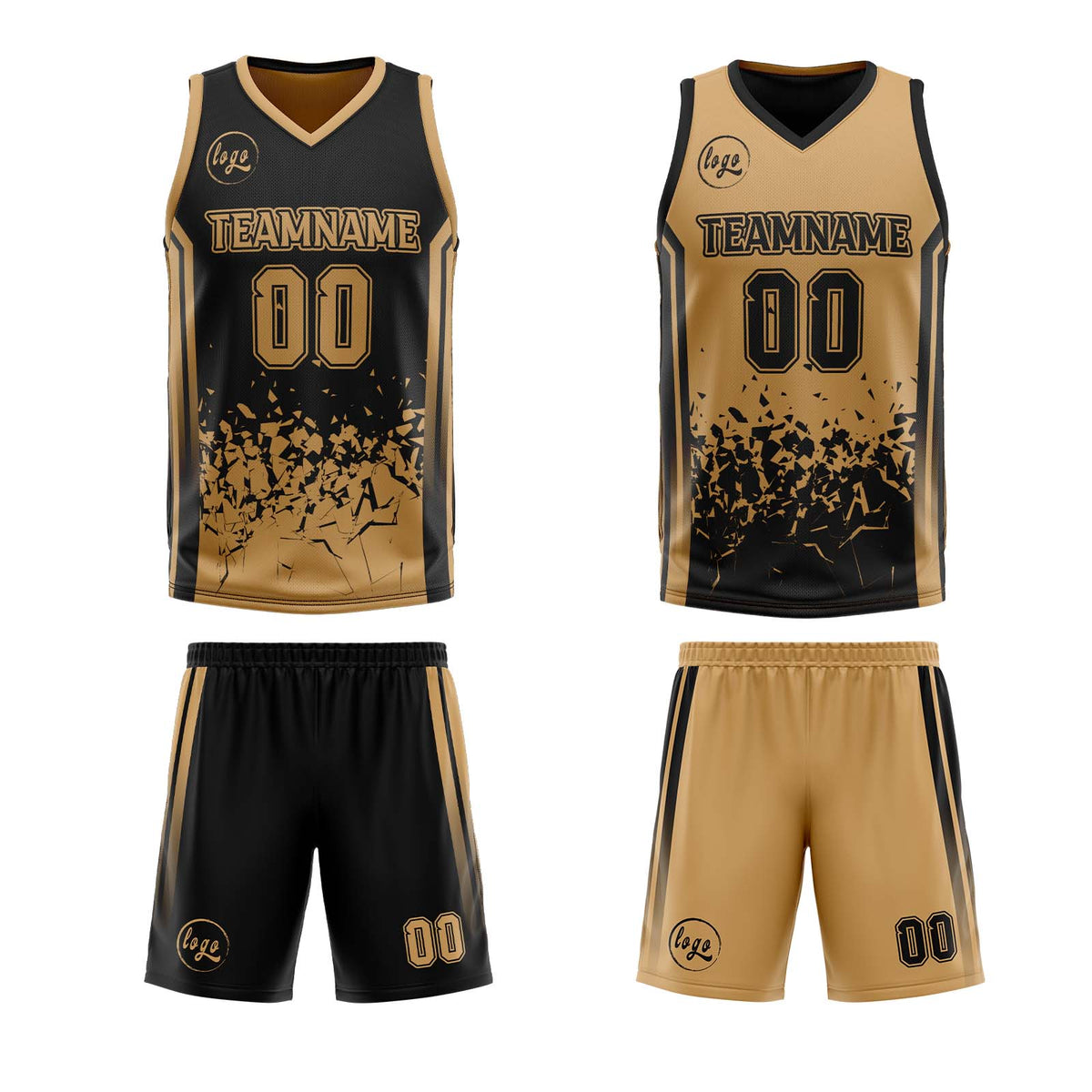 Benutzerdefinierte Braun Schwarz Reversible Basketball Jersey Personalisierte Drucken Name Nummer Logo