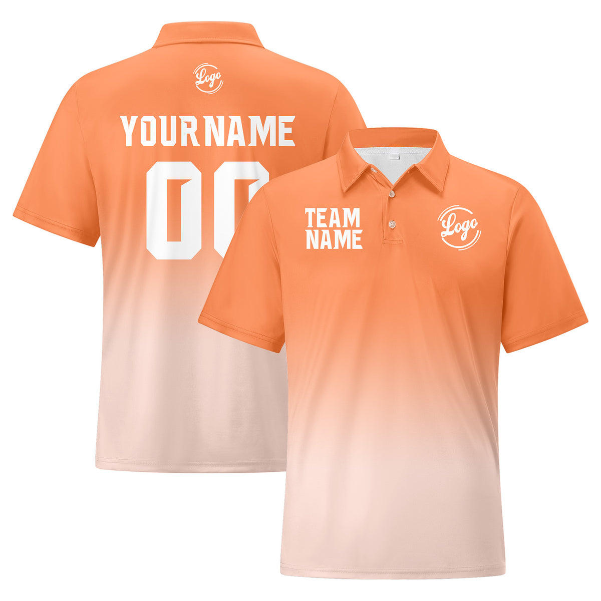 Benutzerdefinierte Lichtorange Lichtrosa Fußball Gradient Polo-Shirts Fügen Sie Ihr Einzigartiges hinzu Logo/Name/Nummer