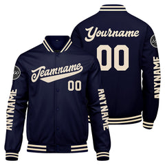 Maßgeschneiderte Marine Creme Letterman Varsity Jacket Individuelle Stickerei Druck nach Ihrem Wunsch