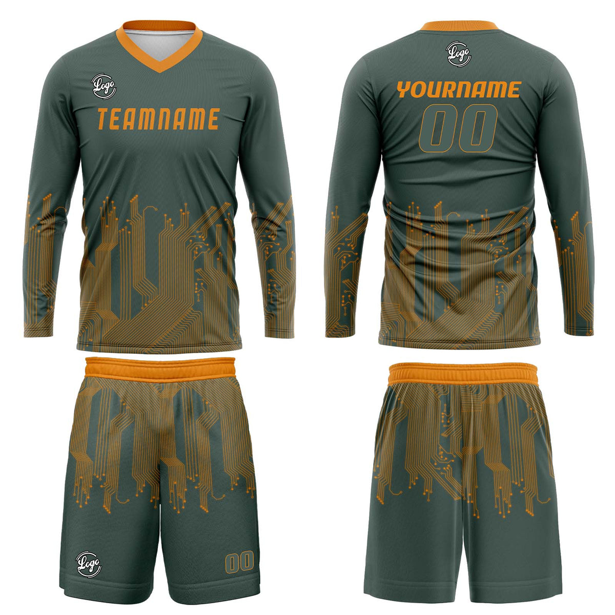 Kundenspezifisches Grün Orange Basketball Fußball Schießen langes T-Shirt für Erwachsene und Kinder