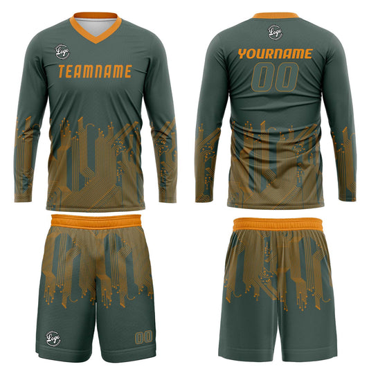 Kundenspezifisches Grün Orange Basketball Fußball Schießen langes T-Shirt für Erwachsene und Kinder