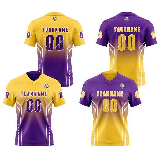 Benutzerdefinierte Lila Gelb Reversibel Fußball Trikot Personalisierte Gradient Fußball Shirts für Männer gedruckt Team Name Nummer Logo