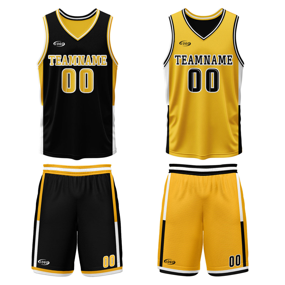 Benutzerdefinierte Schwarz Gelb Reversible Basketball Jersey Personalisierte Drucken Name Nummer Logo