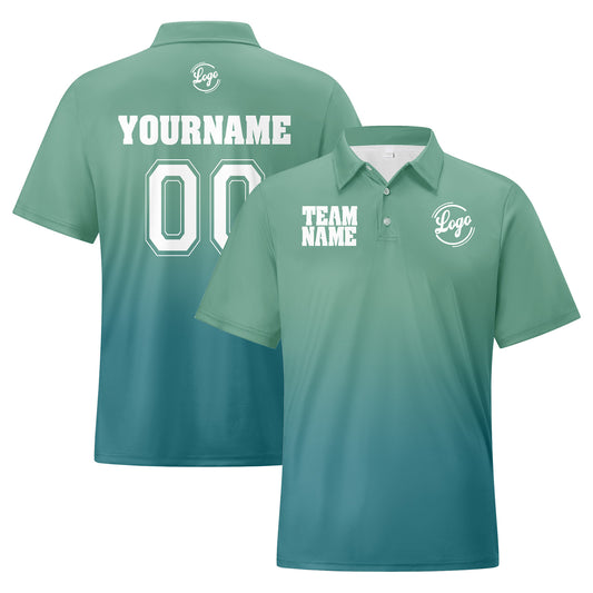 Benutzerdefinierte Hellgrün Cyan Fußball Gradient Polo-Shirts Fügen Sie Ihr Einzigartiges hinzu Logo/Name/Nummer