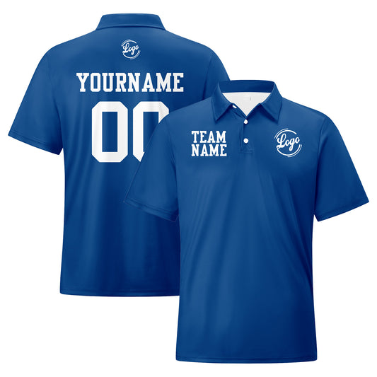 Benutzerdefinierte Blau Weiß Fußball Gradient Polo-Shirts Fügen Sie Ihr Einzigartiges hinzu Logo/Name/Nummer