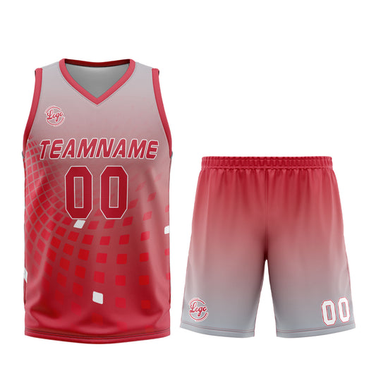 Benutzerdefinierter Grau Rot Basketball Jersey Uniform Anzug gedruckt Ihr Logo Name Nummer