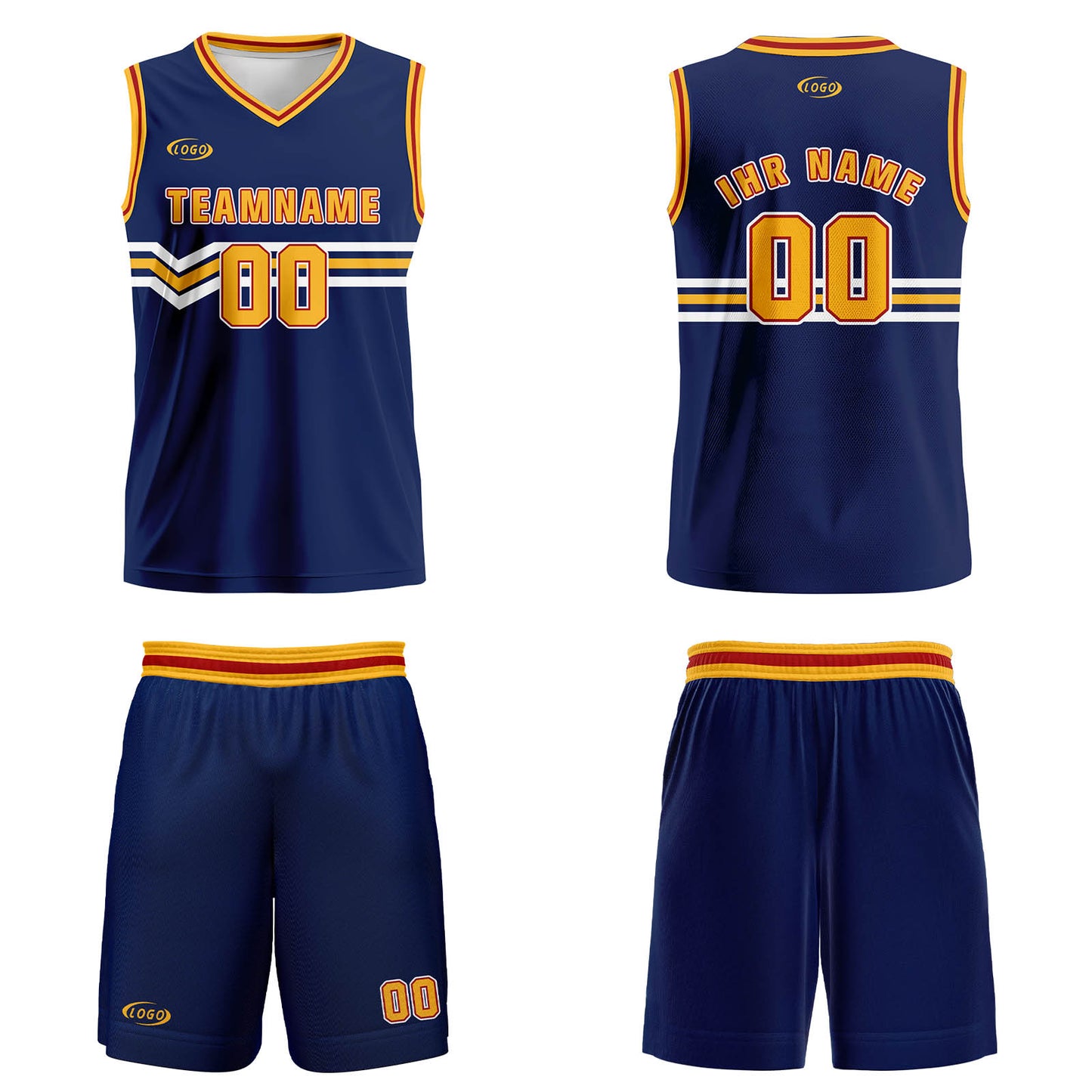 Benutzerdefinierter Blau Gelb Weiß Rot Basketball Jersey Uniform Anzug gedruckt Ihr Logo Name Nummer