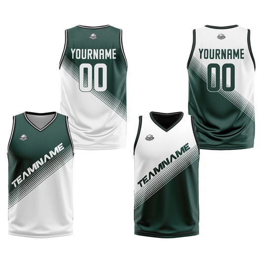 Benutzerdefinierte Grün Weiß Reversible Basketball Jersey Personalisierte Print Name Nummer Logo