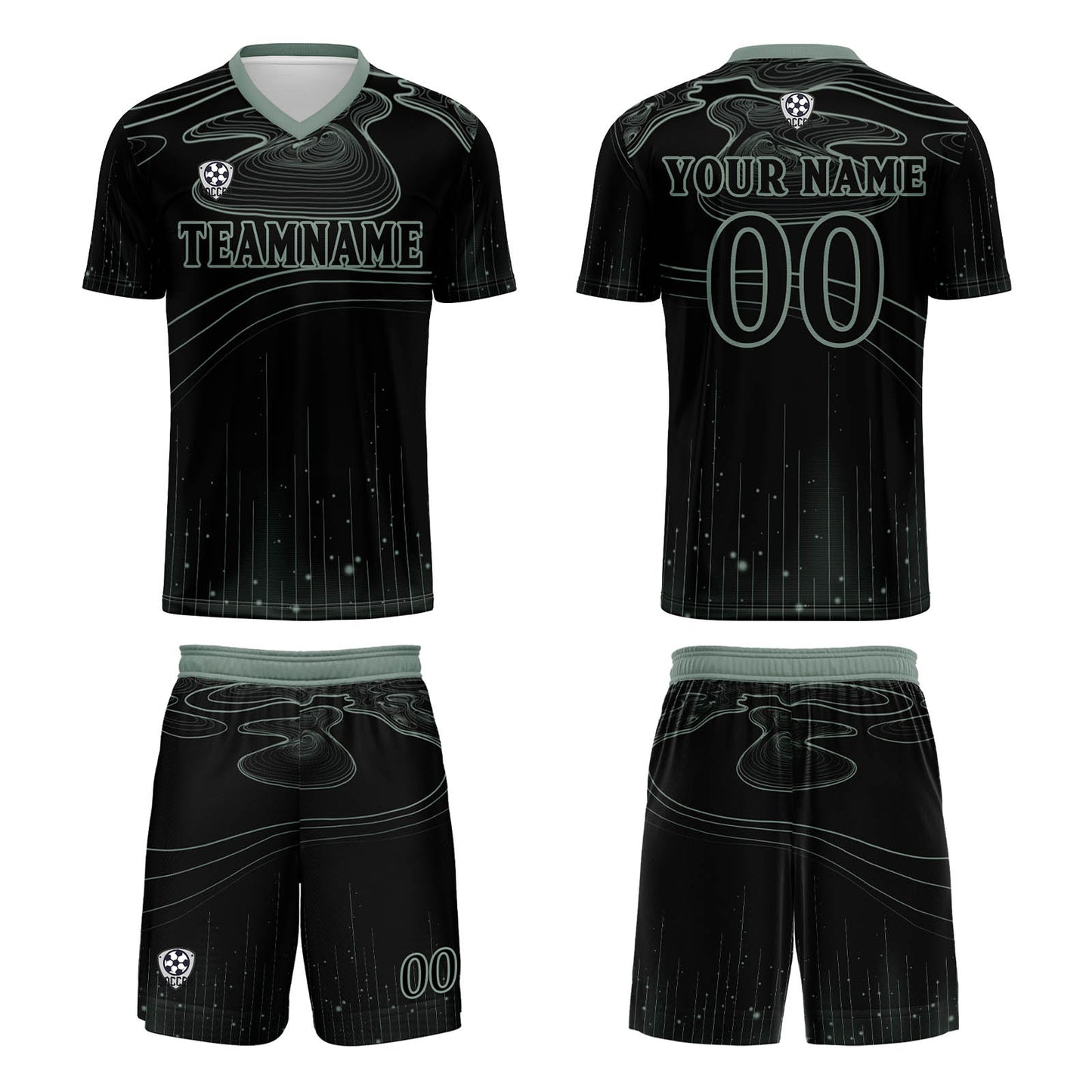 Benutzerdefinierte Schwarz Hellgrün Trikots für Männer Frauen Personalisierte Fußball Uniformen für Erwachsene und Kind