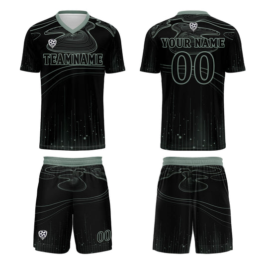 Benutzerdefinierte Schwarz Hellgrün Trikots für Männer Frauen Personalisierte Fußball Uniformen für Erwachsene und Kind