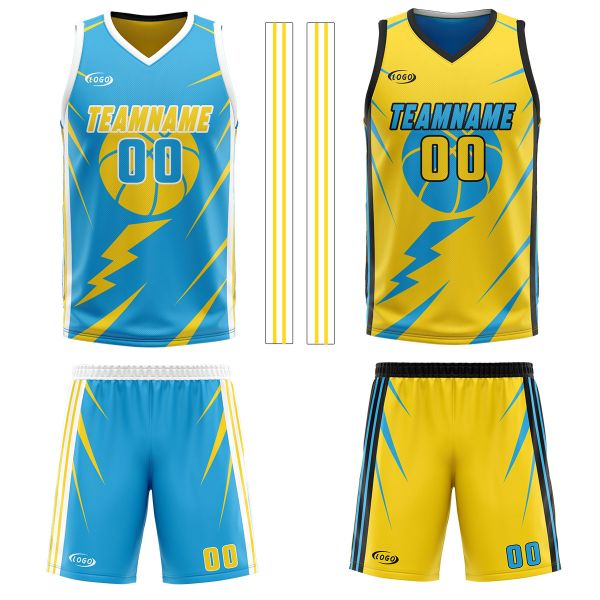 Benutzerdefinierte Blau Gelb Reversible Basketball Jersey Personalisierte Drucken Name Nummer Logo