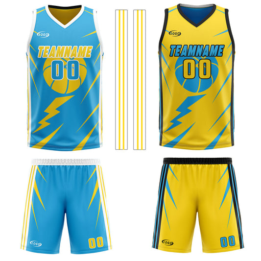 Benutzerdefinierte Blau Gelb Reversible Basketball Jersey Personalisierte Drucken Name Nummer Logo